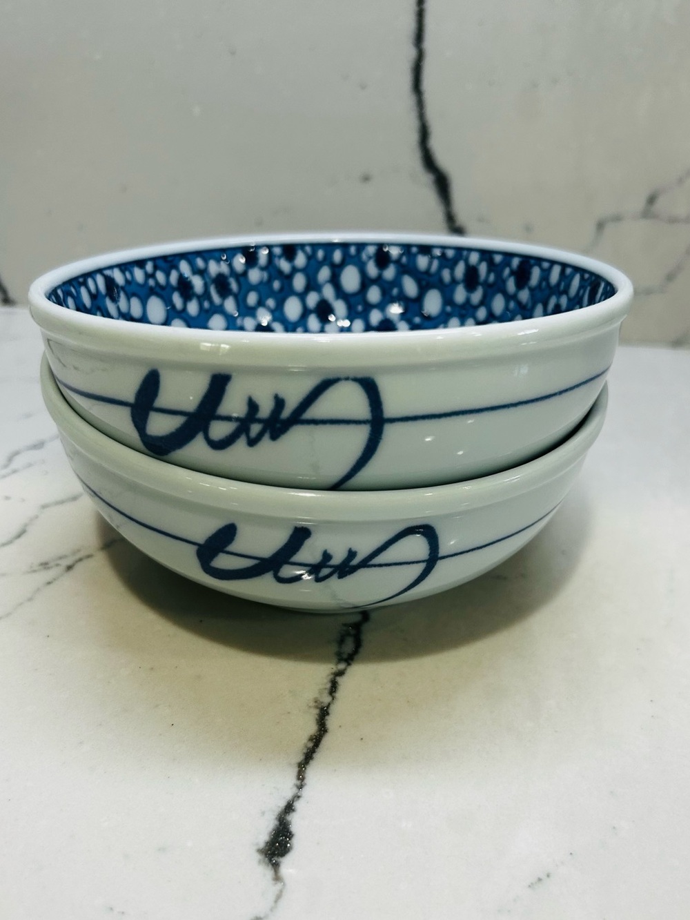 Japanese blue and white Pattern Ceramic Bowls Set of 2